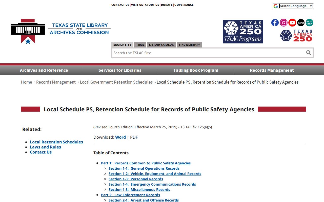 Texas retention schedule for Wilson County 72-hour release records